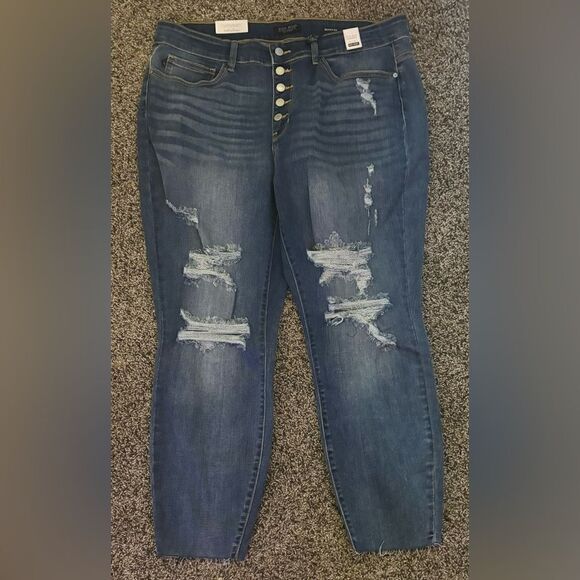 Judy Blue Destroyed Button Fly Skinny Jeans - Style 82171 - Picture 1 of 2